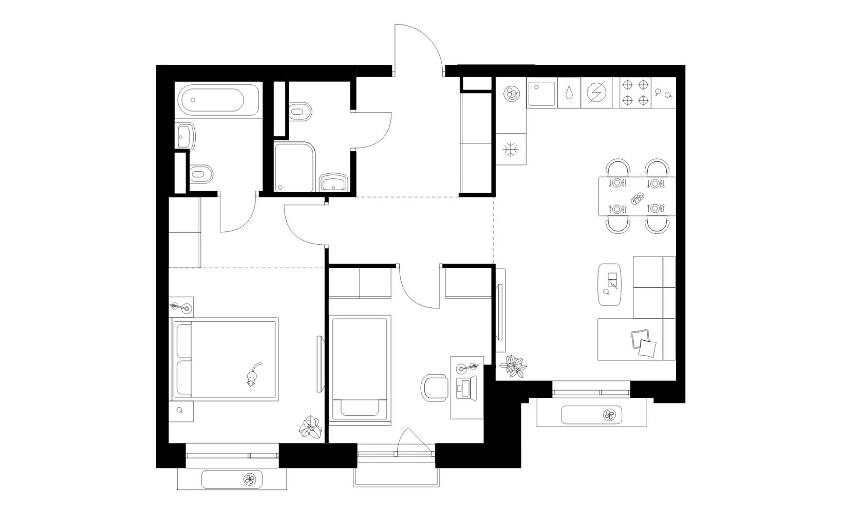 Планировка: 2-комнатная, 61.2 м²