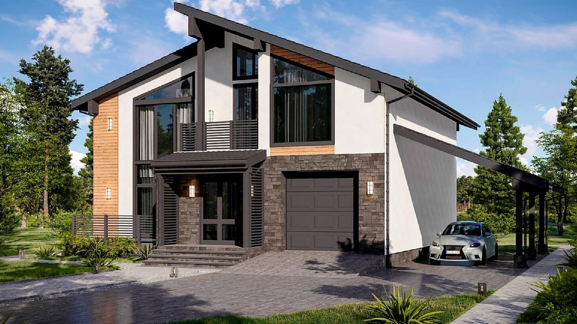 Вариант дома с гаражом в поселке