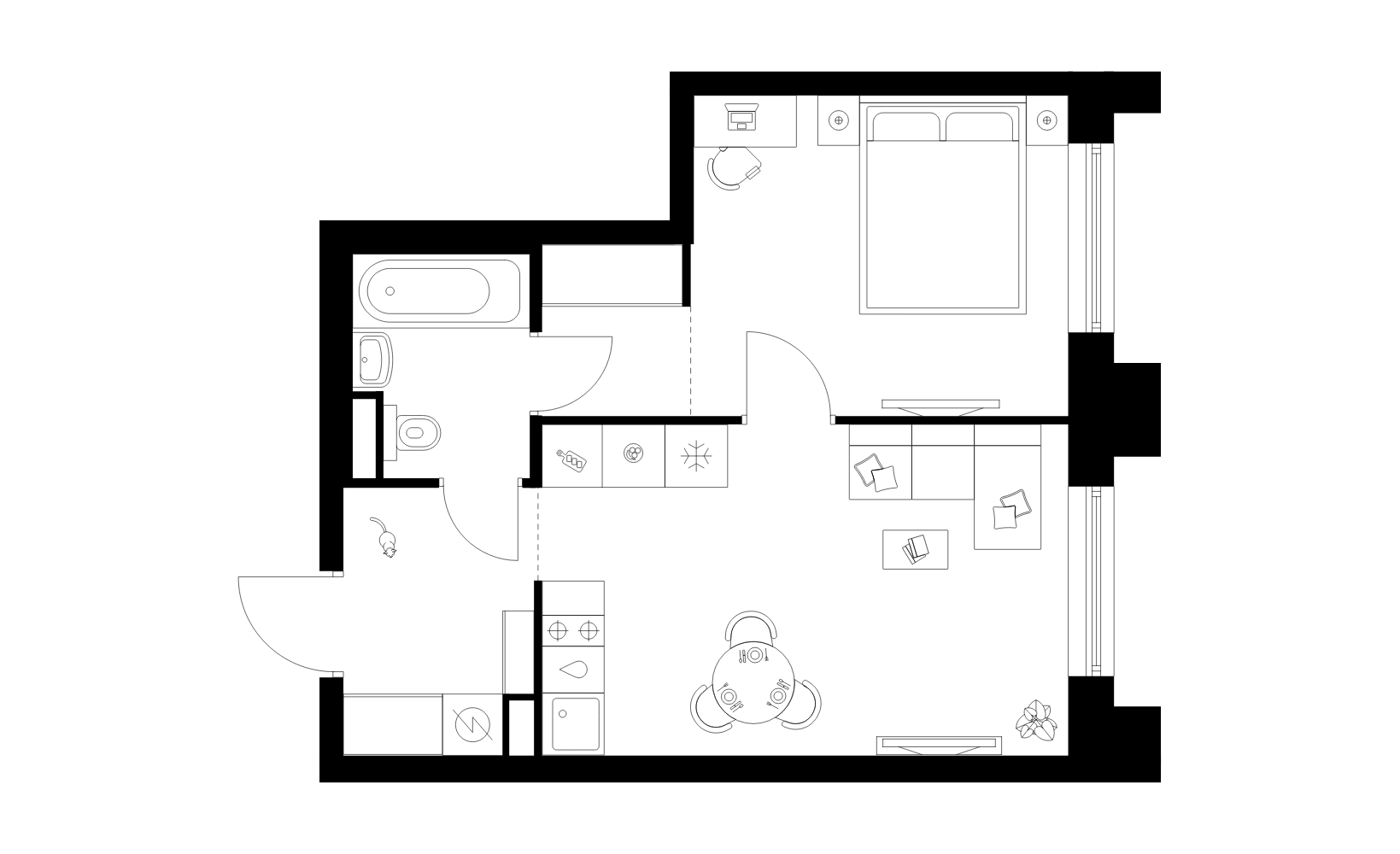 Планировка: 1-комнатная, 37.4 м²