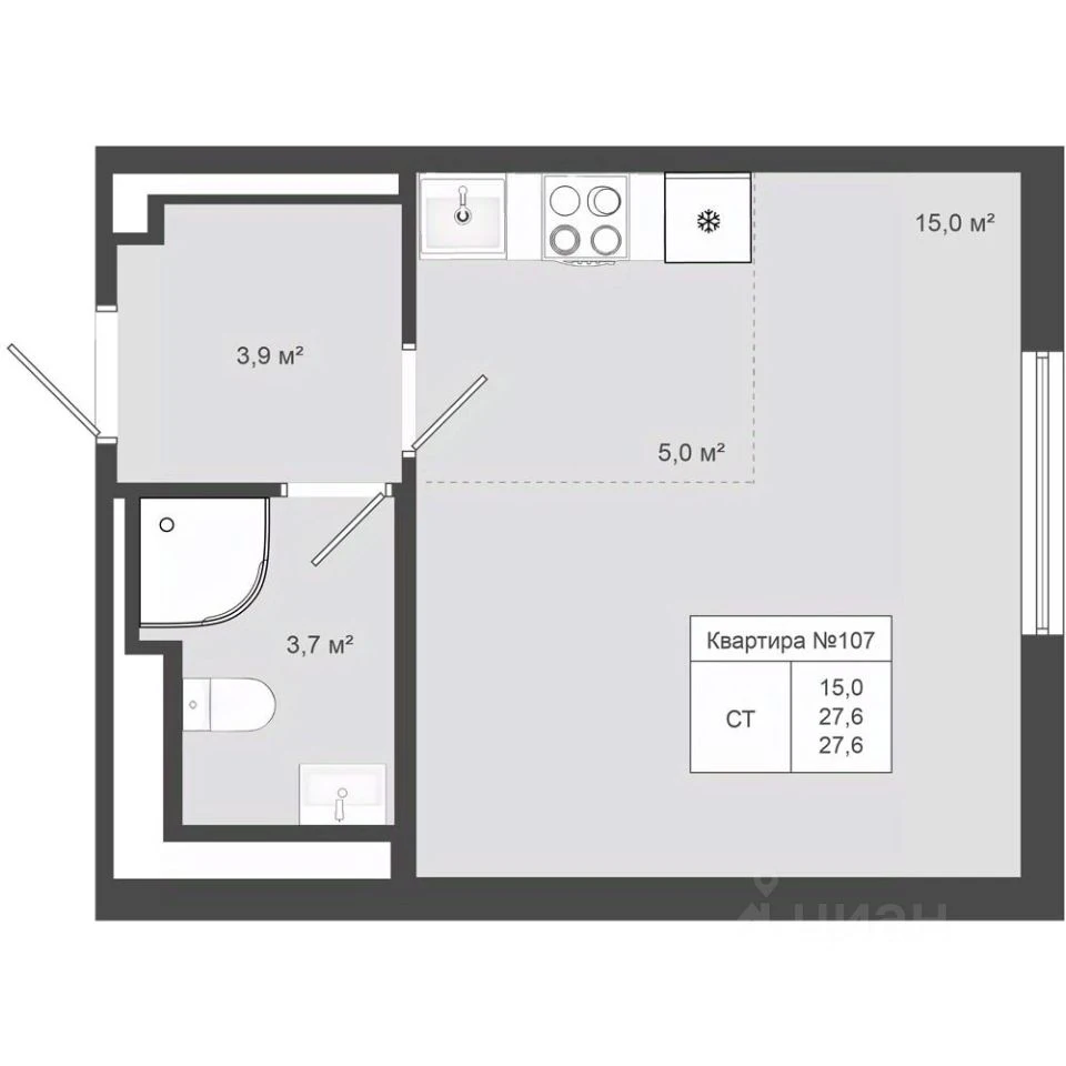 Планировка: Студия, 27.6 м², №116112