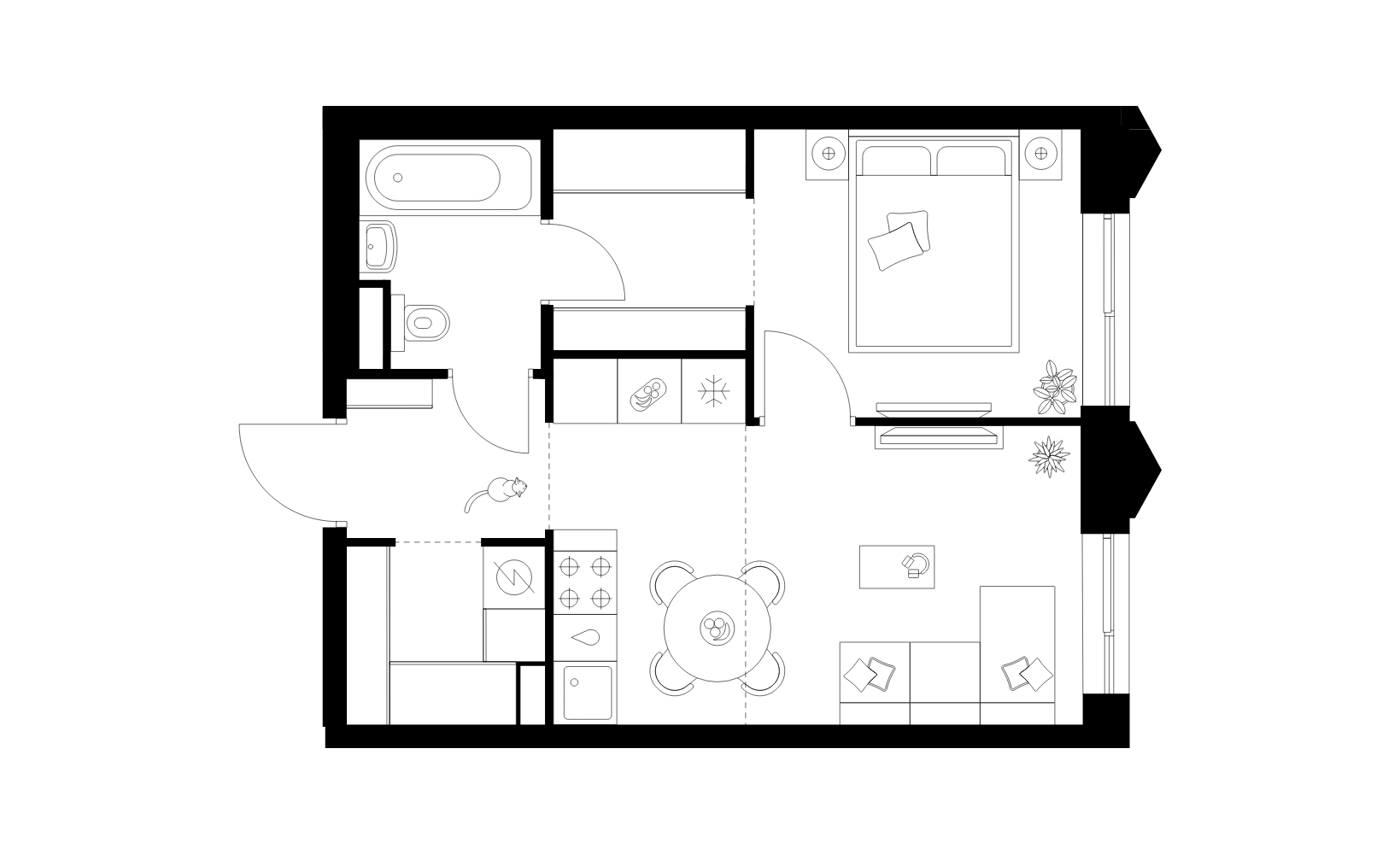 Планировка: 1-комнатная, 36.3 м²
