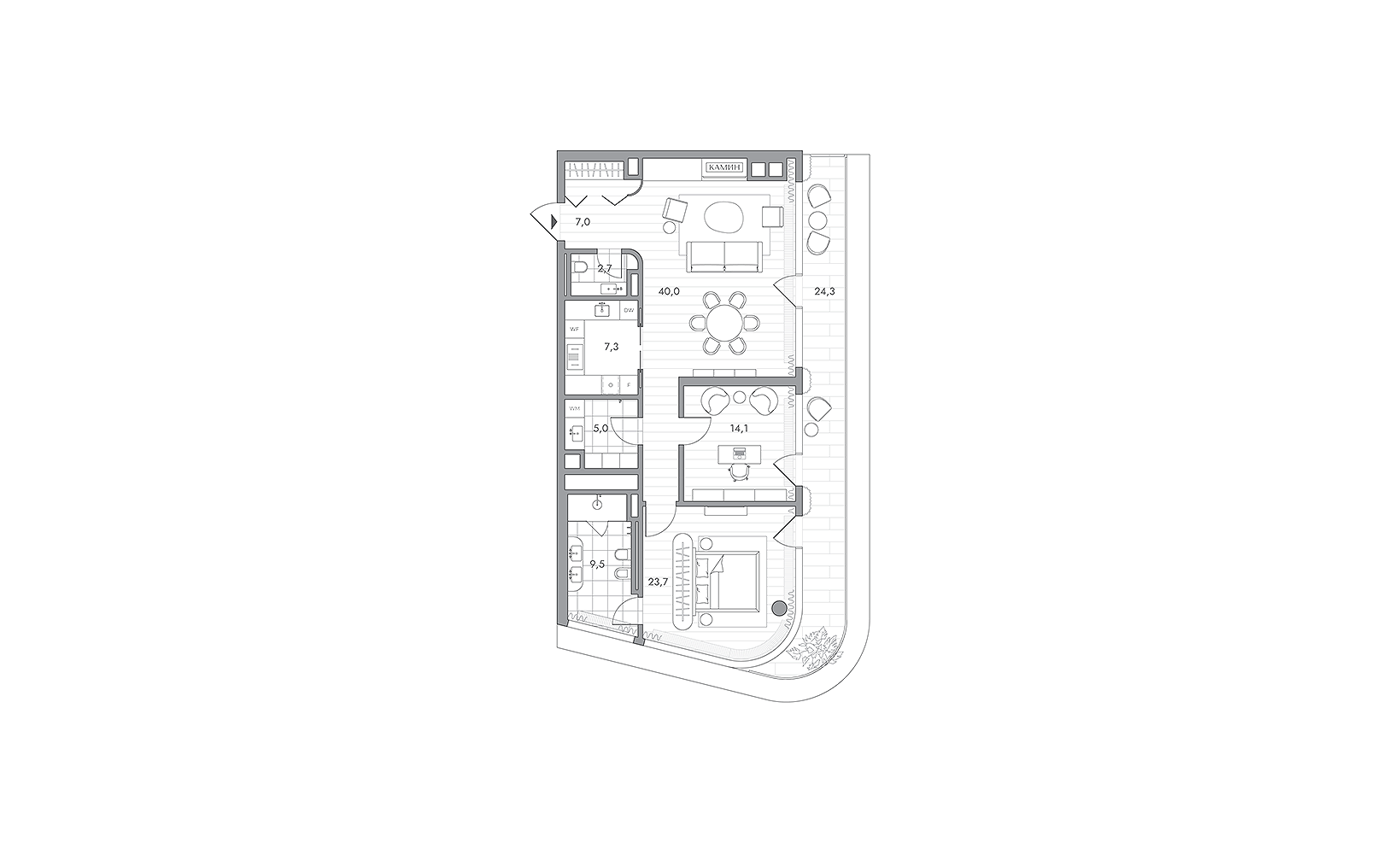 Планировка: 2-комнатная, 116.6 м²