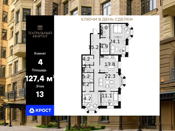 Планировка 4-комнатной квартиры 127,4 м² в Театральный квартал