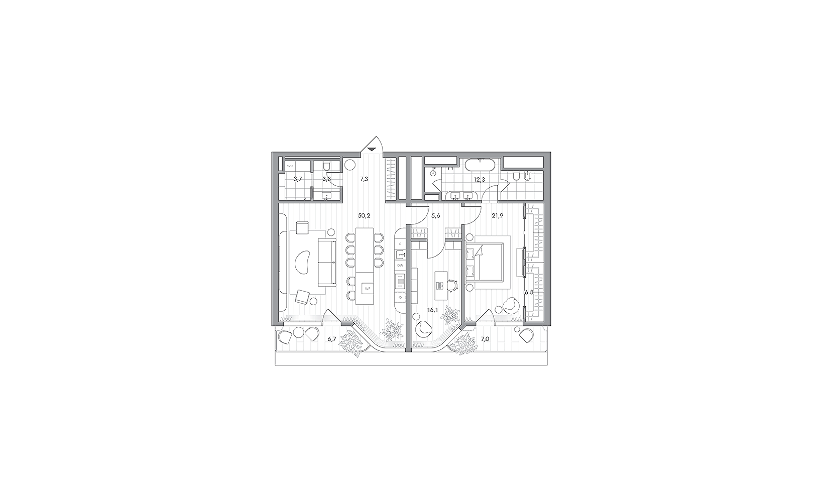 Планировка: 2-комнатная, 131.3 м²