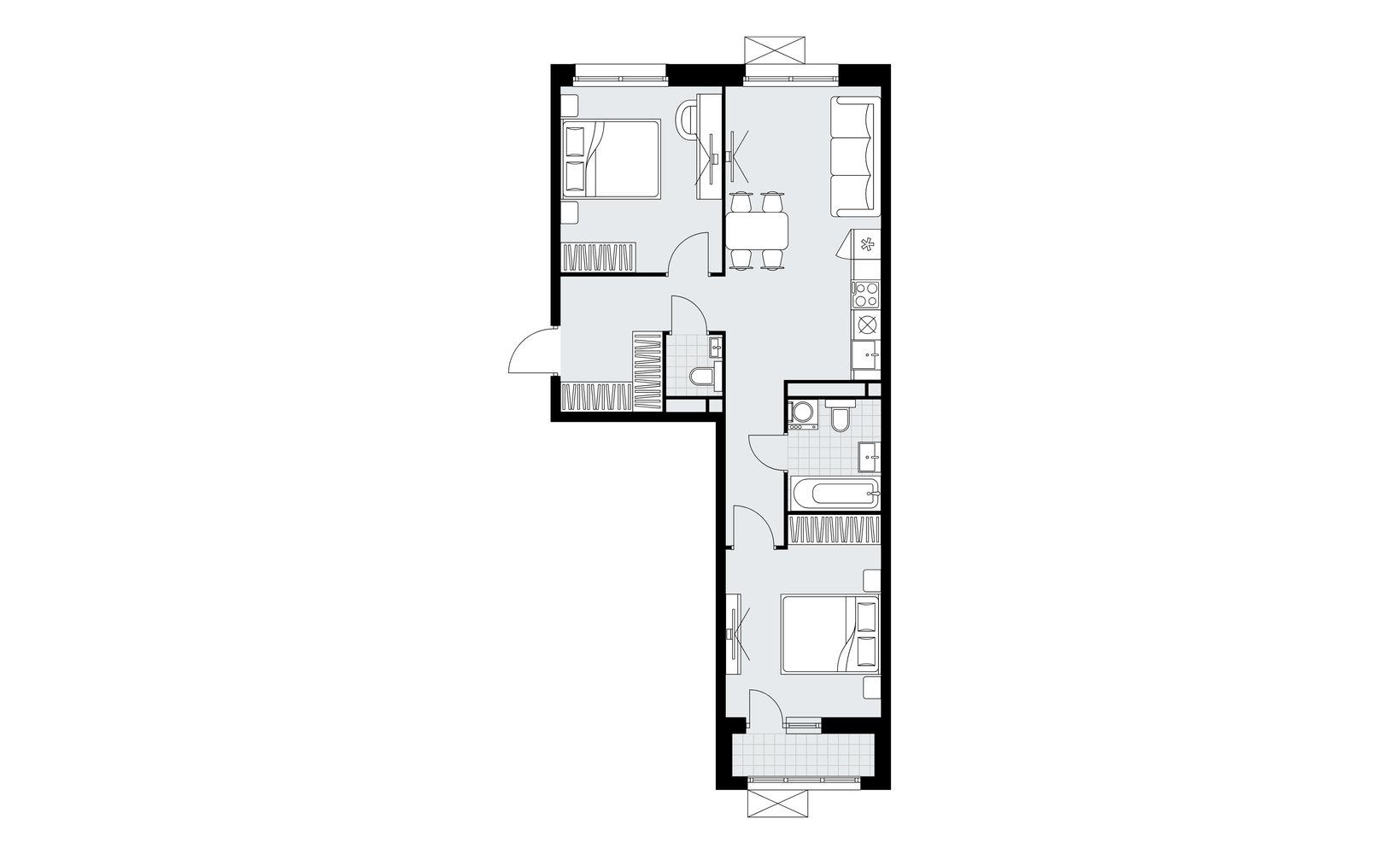 Планировка: Трехкомнатная квартира ЖК «Родные кварталы», 59.3 м², №3563