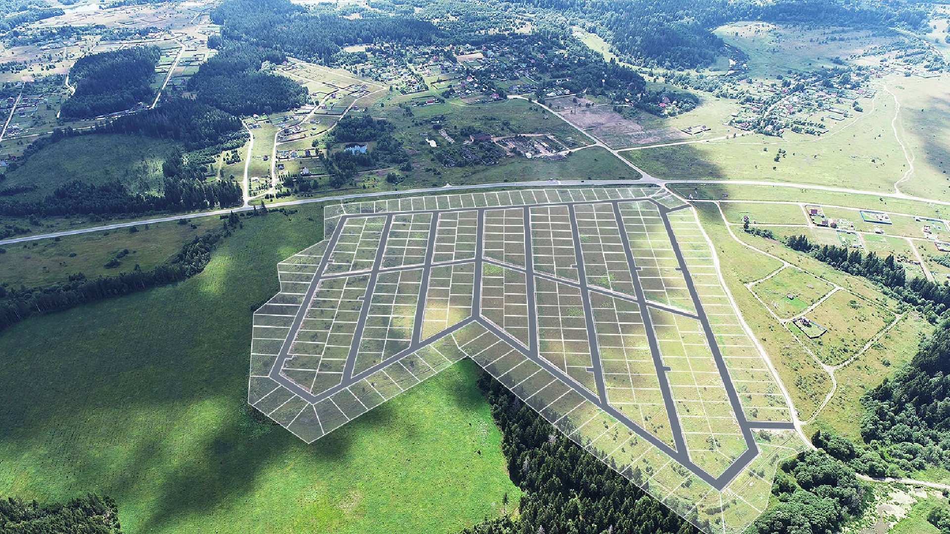 Участки в коттеджном поселке вид сверху