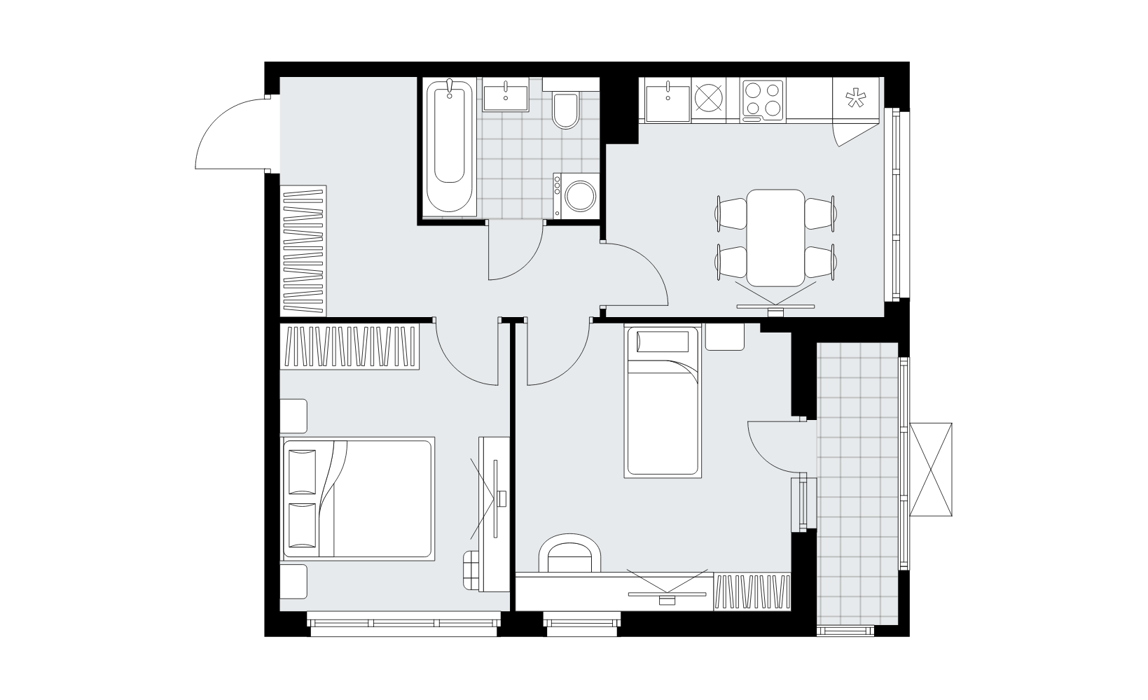 Планировка: 2-комнатная, 49.6 м²