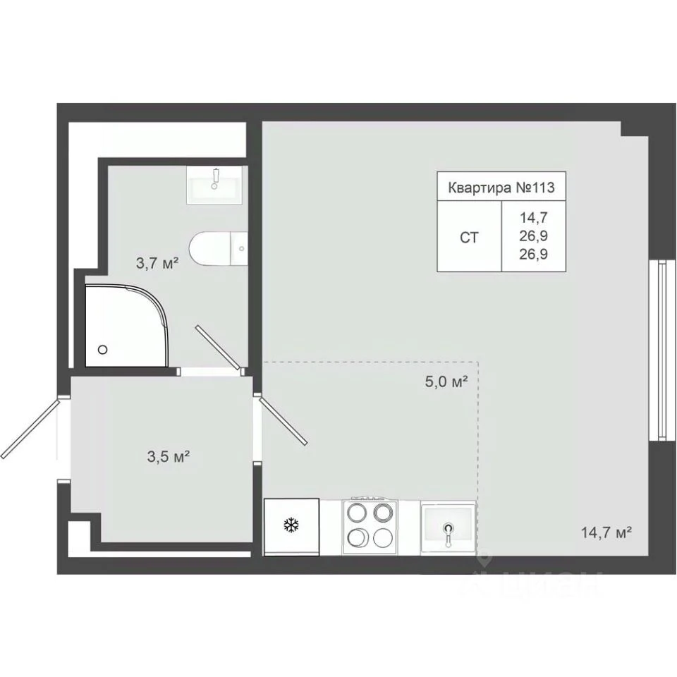 Планировка: Студия, 26.9 м², №116087