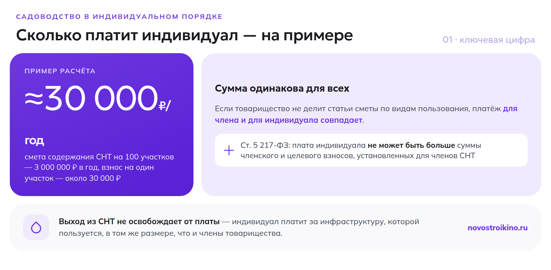 Пример расчёта взноса индивидуального садовода — около 30 000 рублей в год, не выше членского взноса