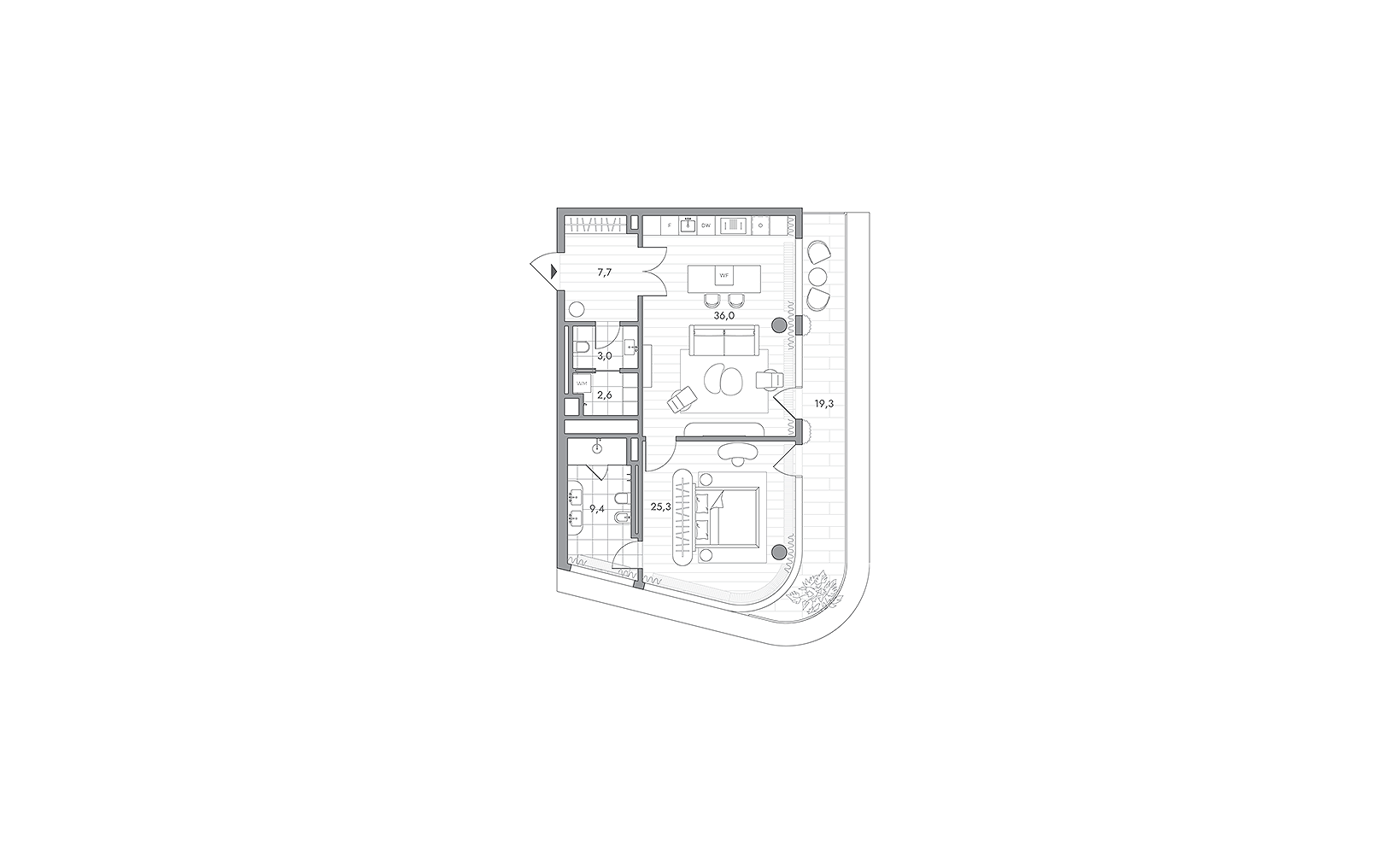 Планировка: 1-комнатная, 89.8 м²