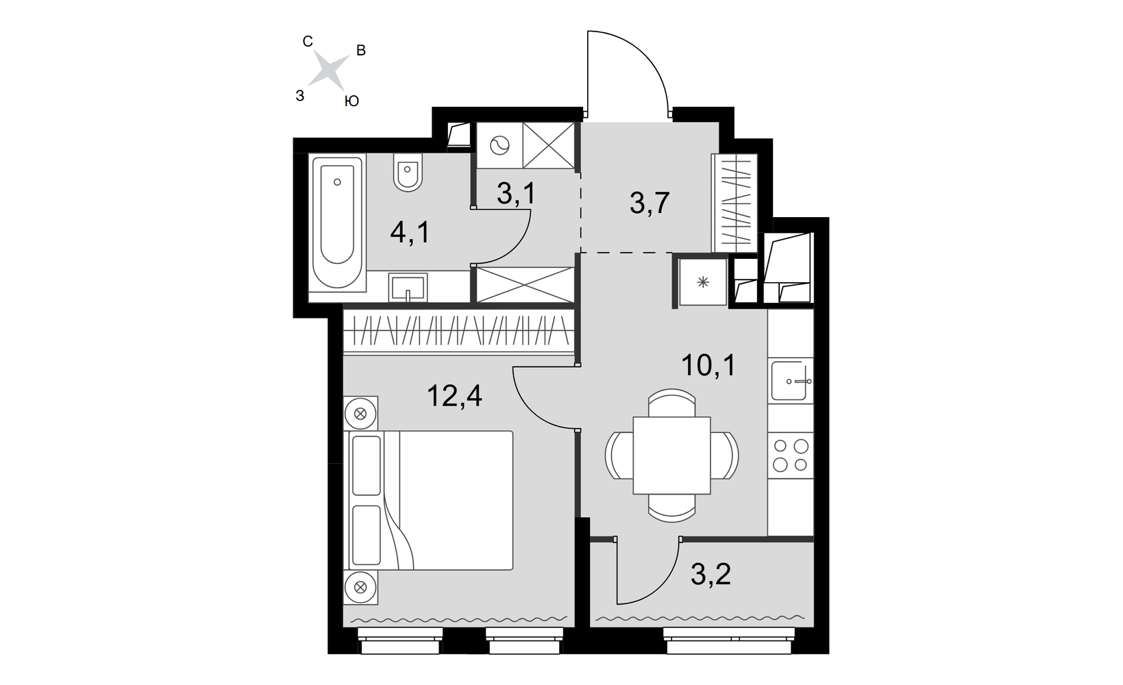 Планировка: 1-комнатная, 36.6 м², №127932