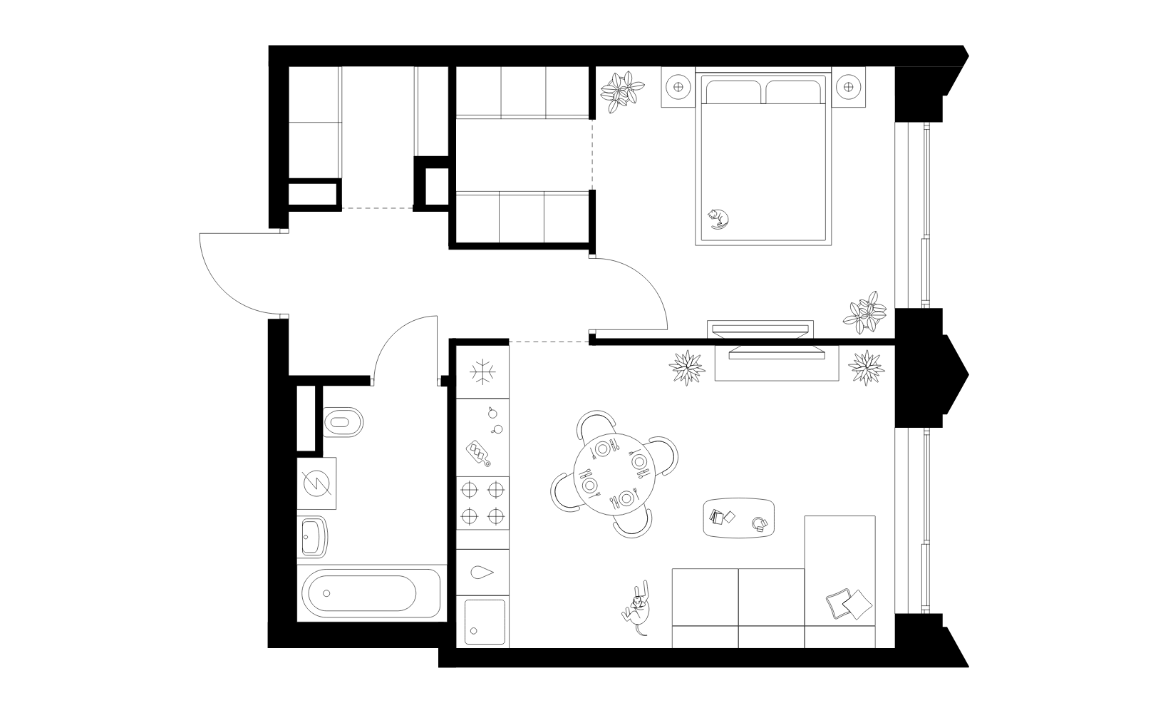 Планировка: 1-комнатная, 42 м²