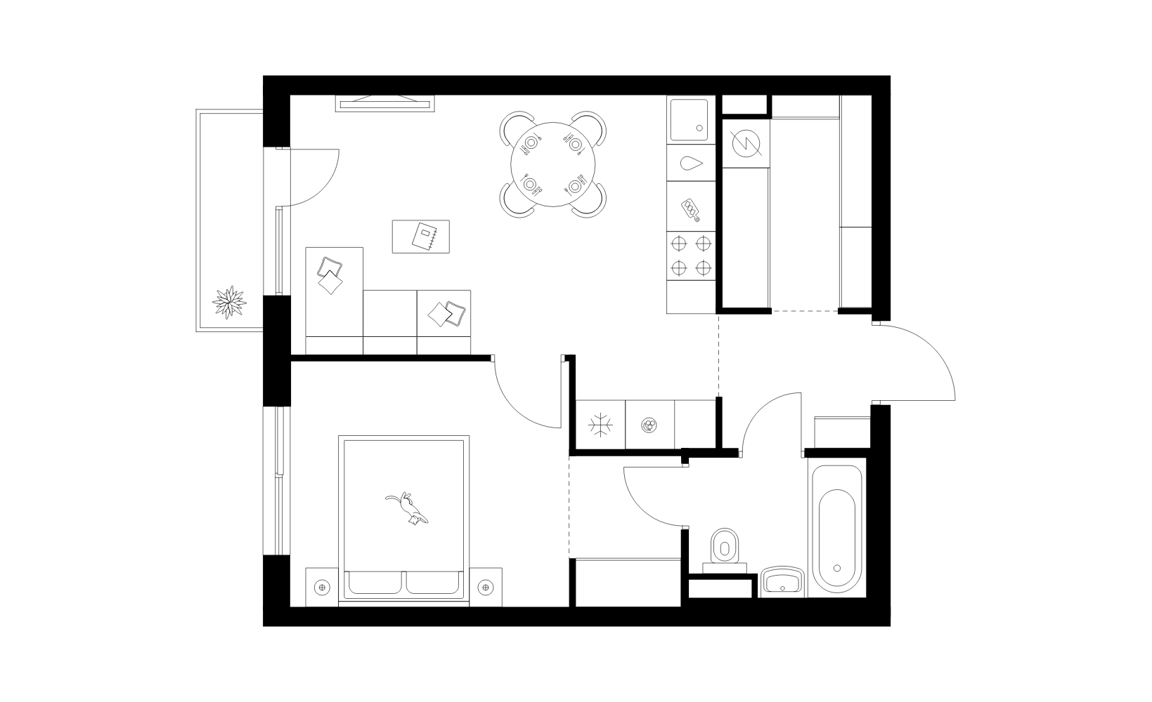 Планировка: 1-комнатная, 42.3 м²