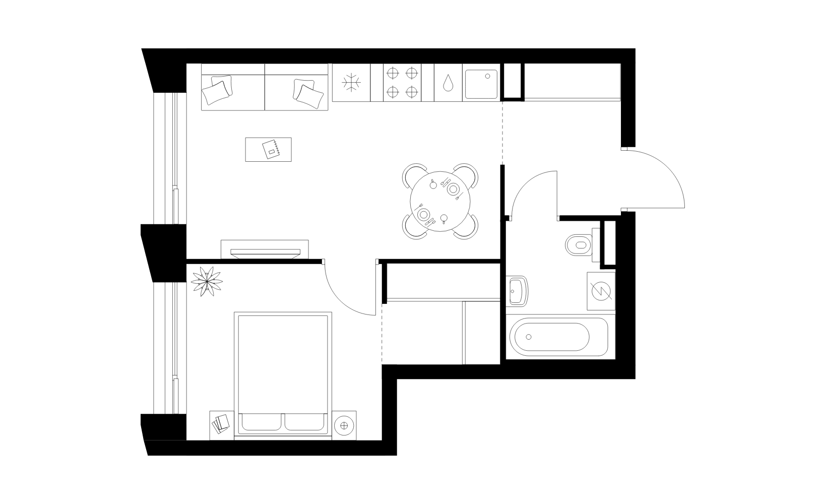 Планировка: 1-комнатная, 34.6 м²