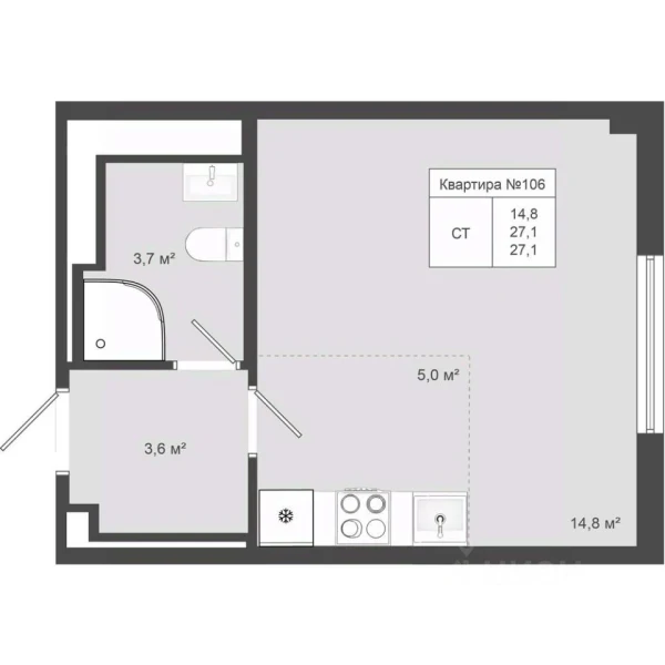 Планировка: Студия, 27.1 м²