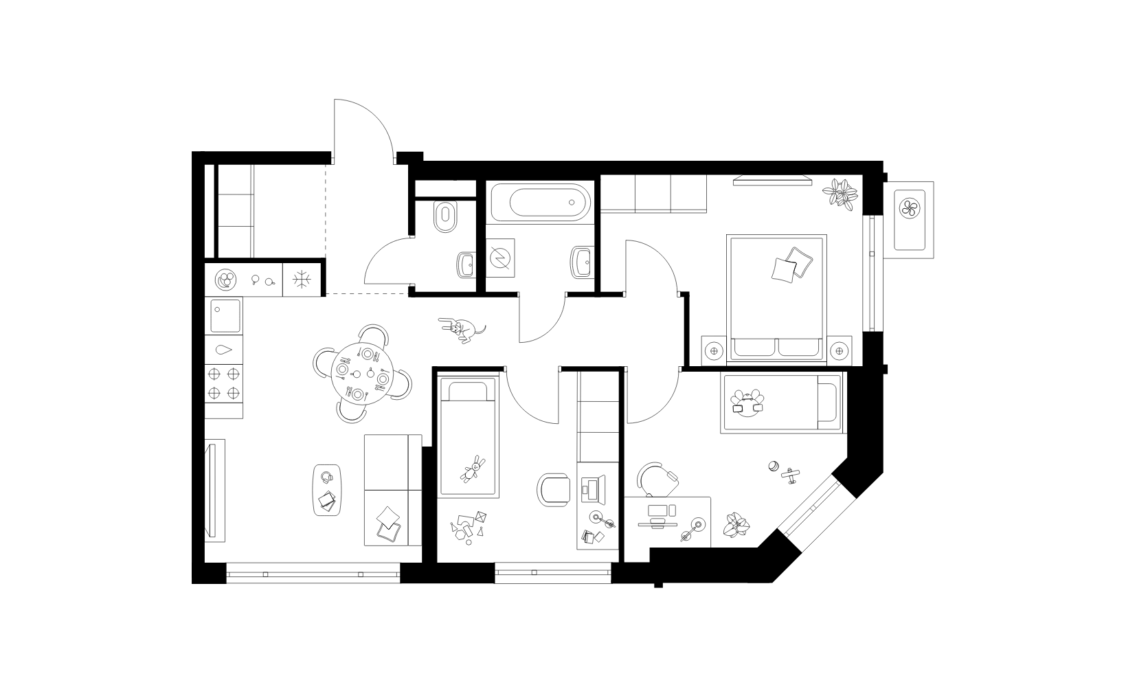 Планировка: Трехкомнатная квартира ЖК «Кавказский бульвар 51», 56.2 м², №4130
