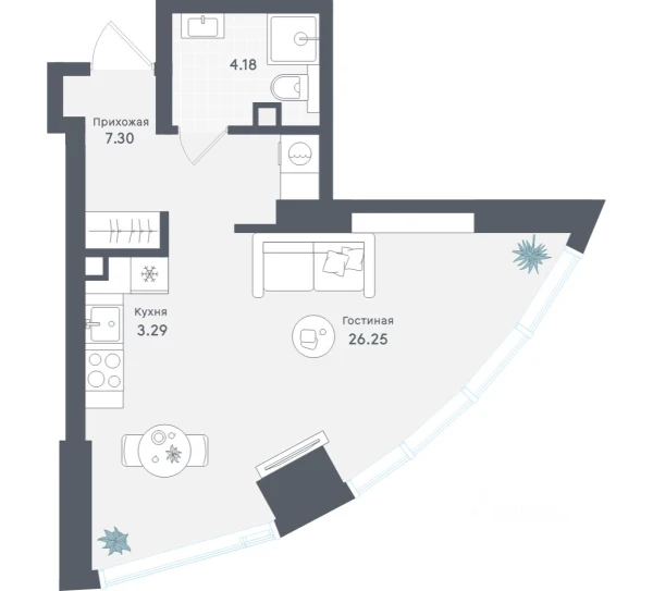 Планировка студии 41,02 м² в Solos (Солос)