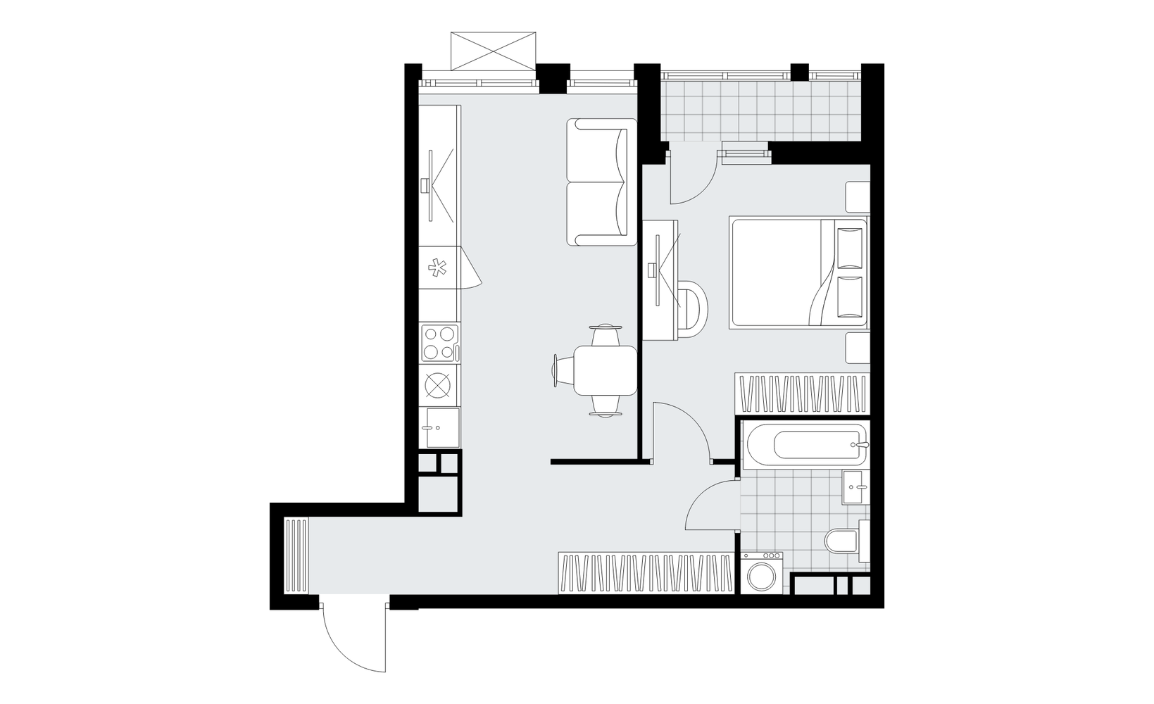 Планировка: 2-комнатная, 43.6 м²