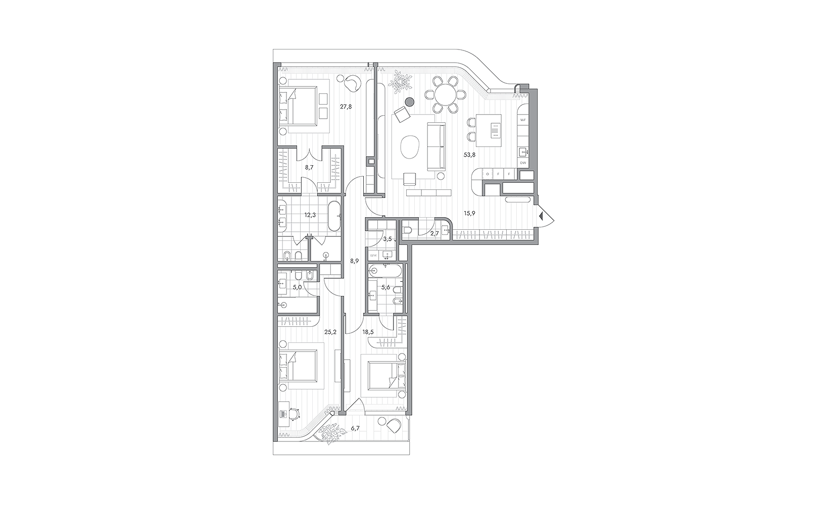 Планировка: 3-комнатная, 189.9 м²