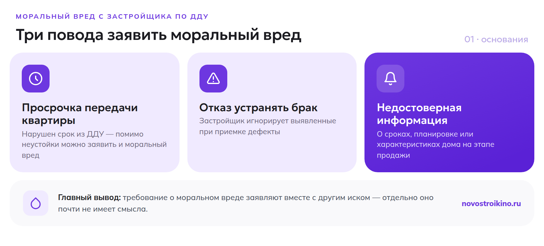 Три основания для иска о моральном вреде к застройщику: просрочка передачи квартиры, отказ устранять брак, недостоверная информация о доме