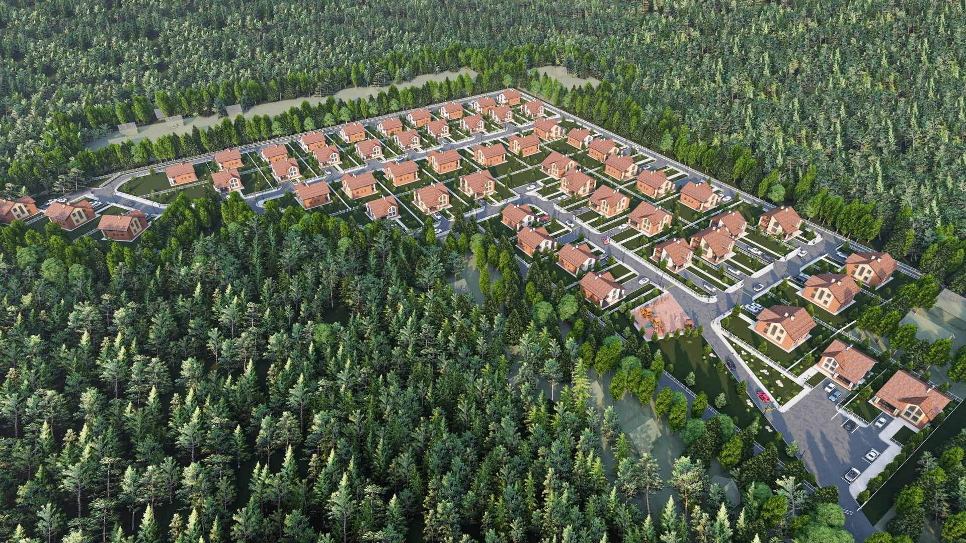 Вид сверху на поселок