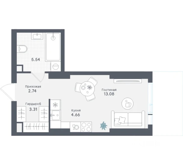 Планировка студии 29,33 м² в Solos (Солос)