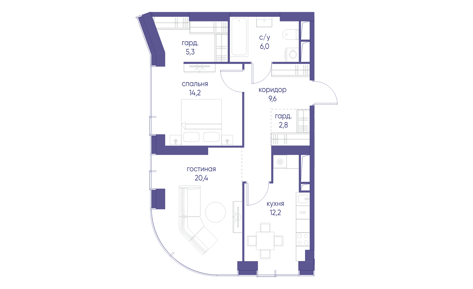 Планировка: 2-комнатная, 70.5 м², №126844