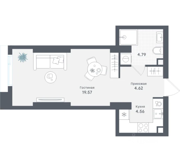 Планировка студии 33,54 м² в Solos (Солос)
