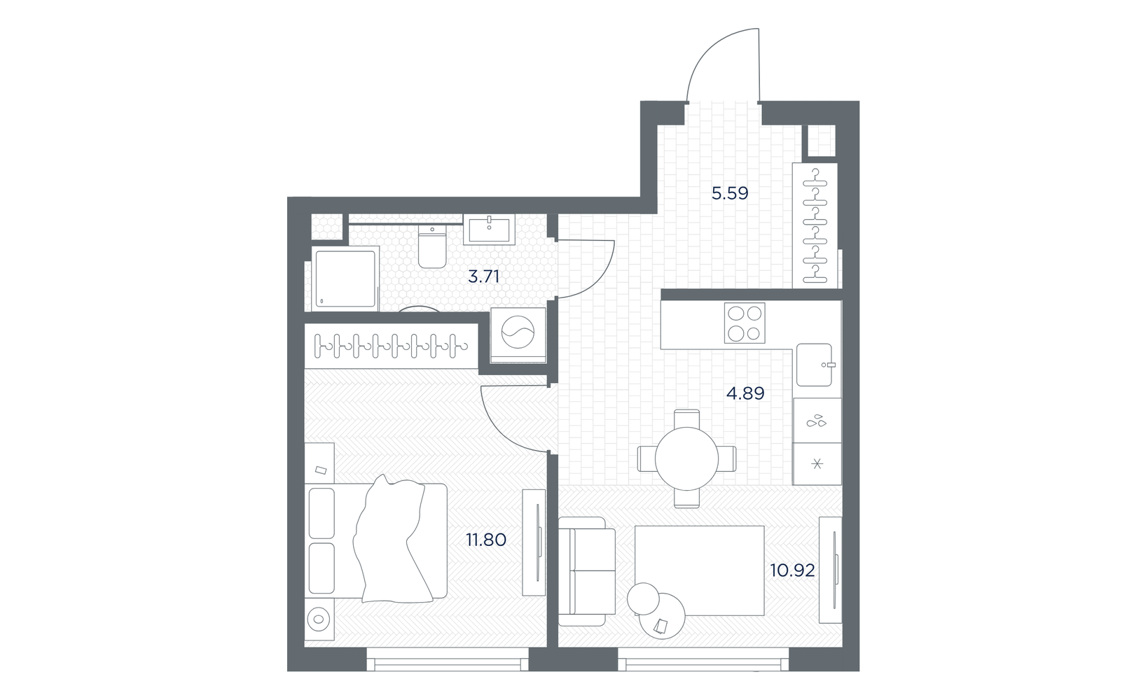 Планировка: 1-комнатная, 36.9 м²