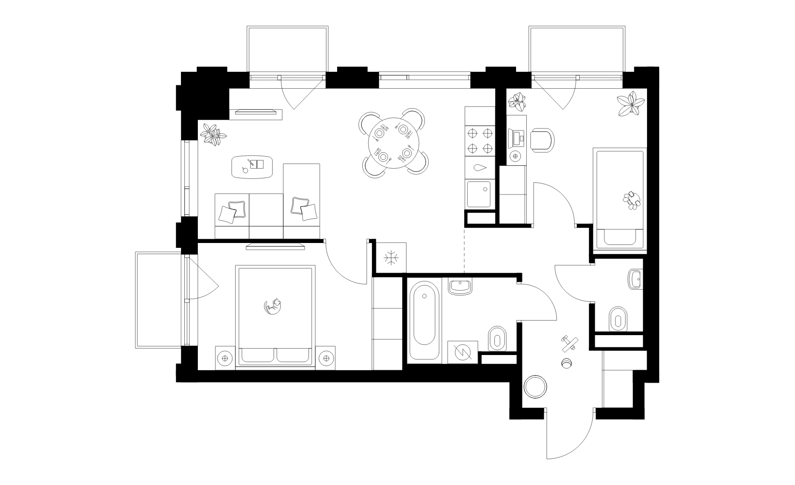 Планировка: 2-комнатная, 48.9 м², №126461