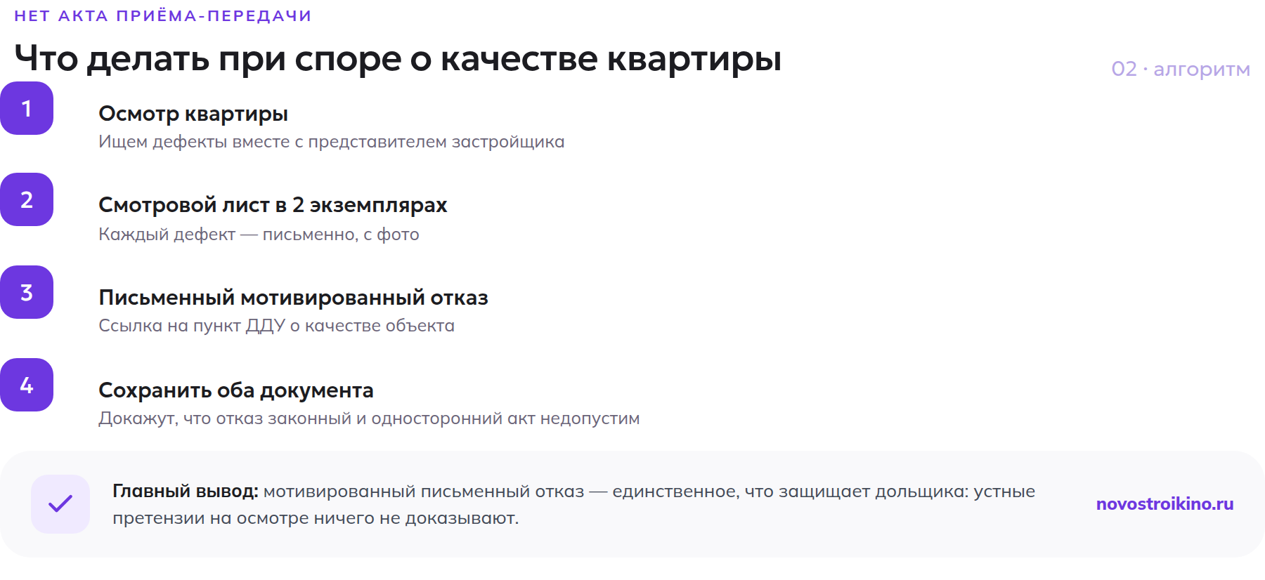 Алгоритм действий дольщика при споре о качестве квартиры