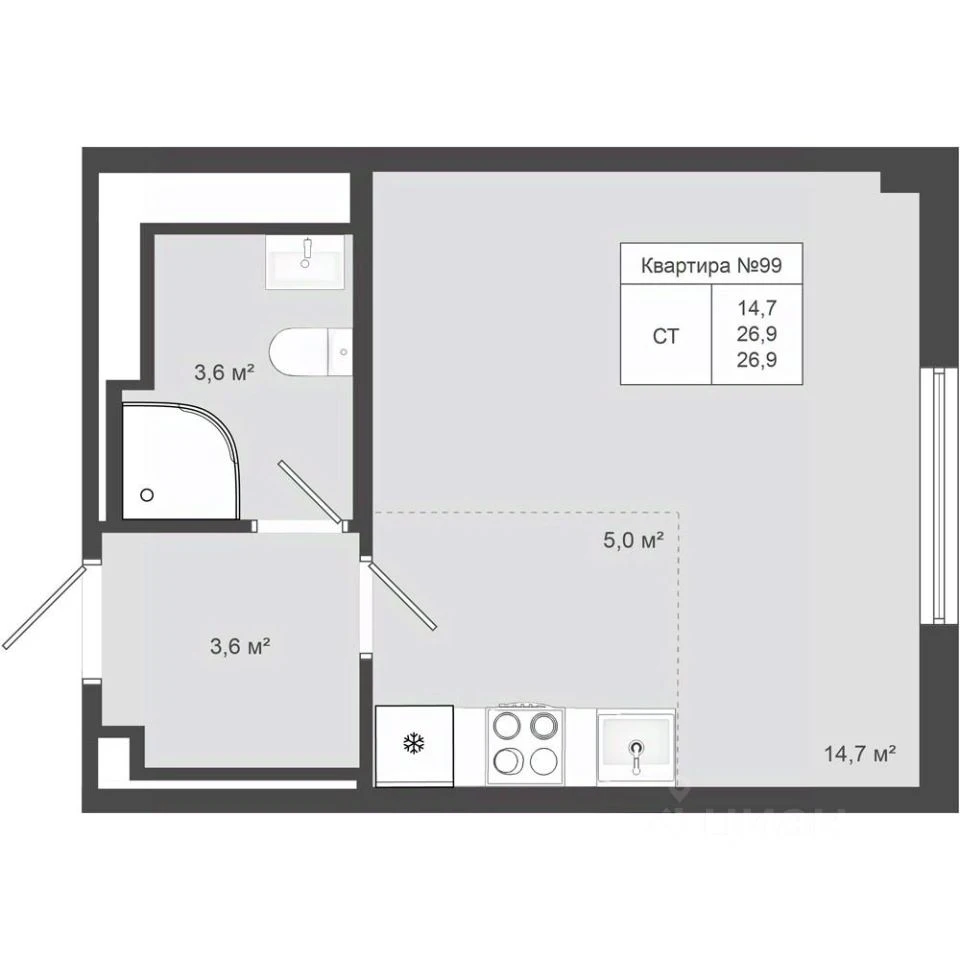 Планировка: Студия, 26.9 м², №116099