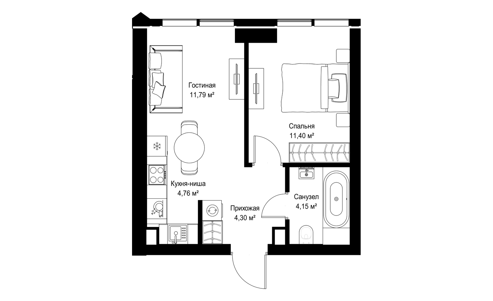 Планировка: 1-комнатная, 36.4 м²