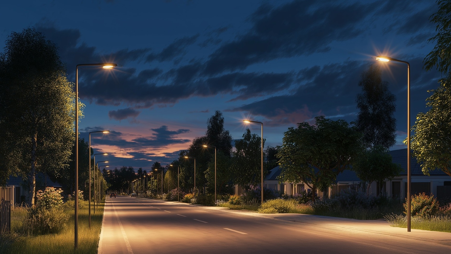 Ночное освещение коттеджного поселка