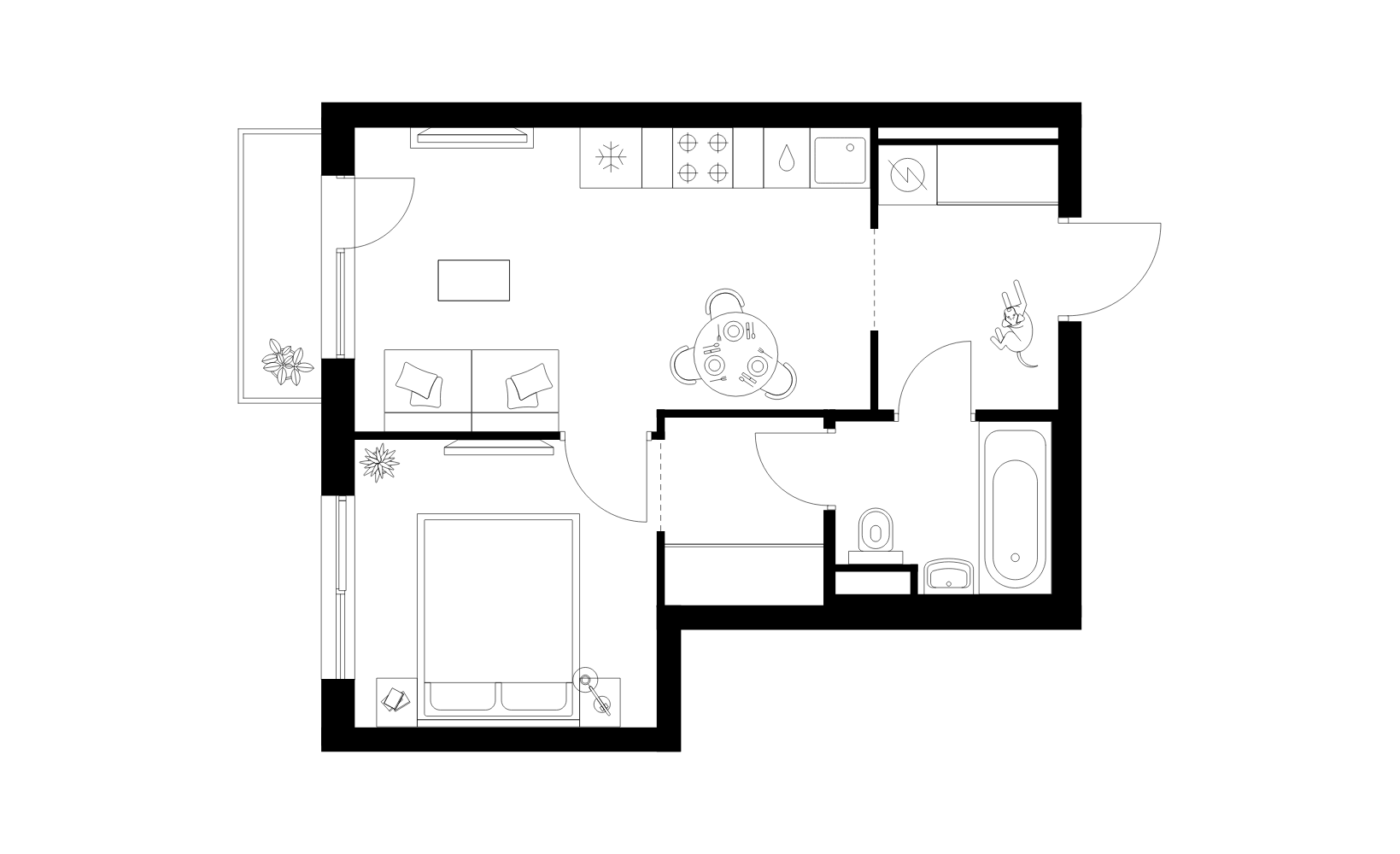 Планировка: 1-комнатная, 34.7 м²