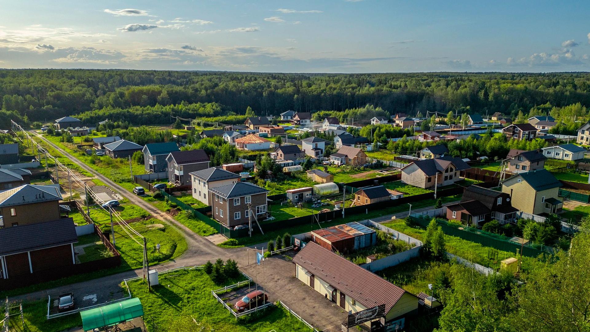 Коттеджный поселок летом вид сверху