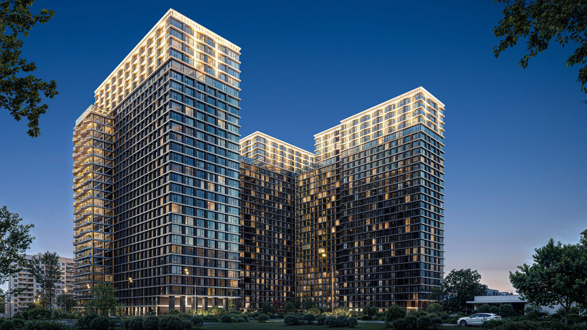 Жилой комлекс в Москве ночью