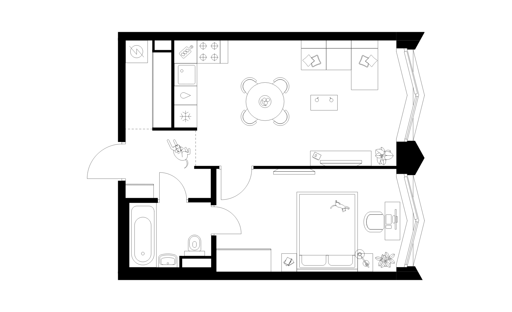 Планировка: 1-комнатная, 41.8 м²