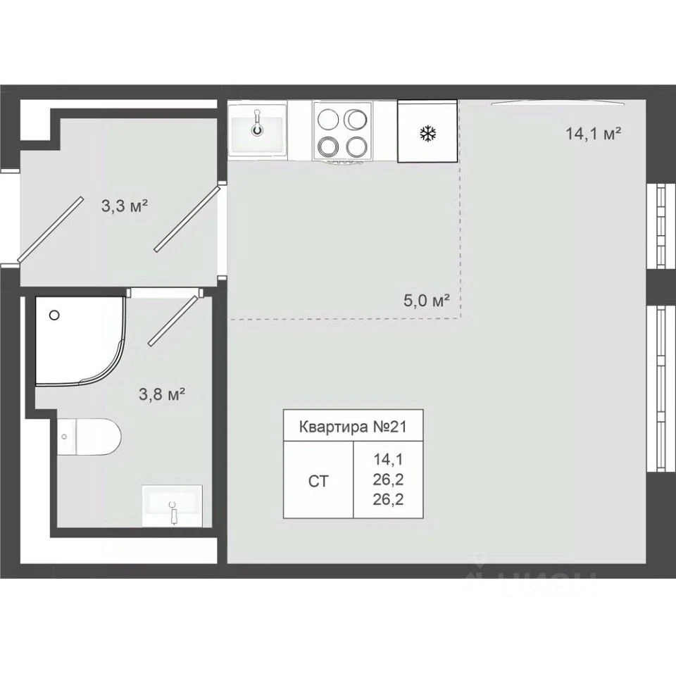 Планировка: Студия, 26.2 м², №116106