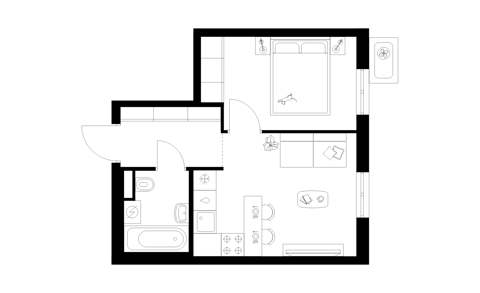 Планировка: Однокомнатная квартира ЖК «Кавказский бульвар 51», 29.3 м², №4128