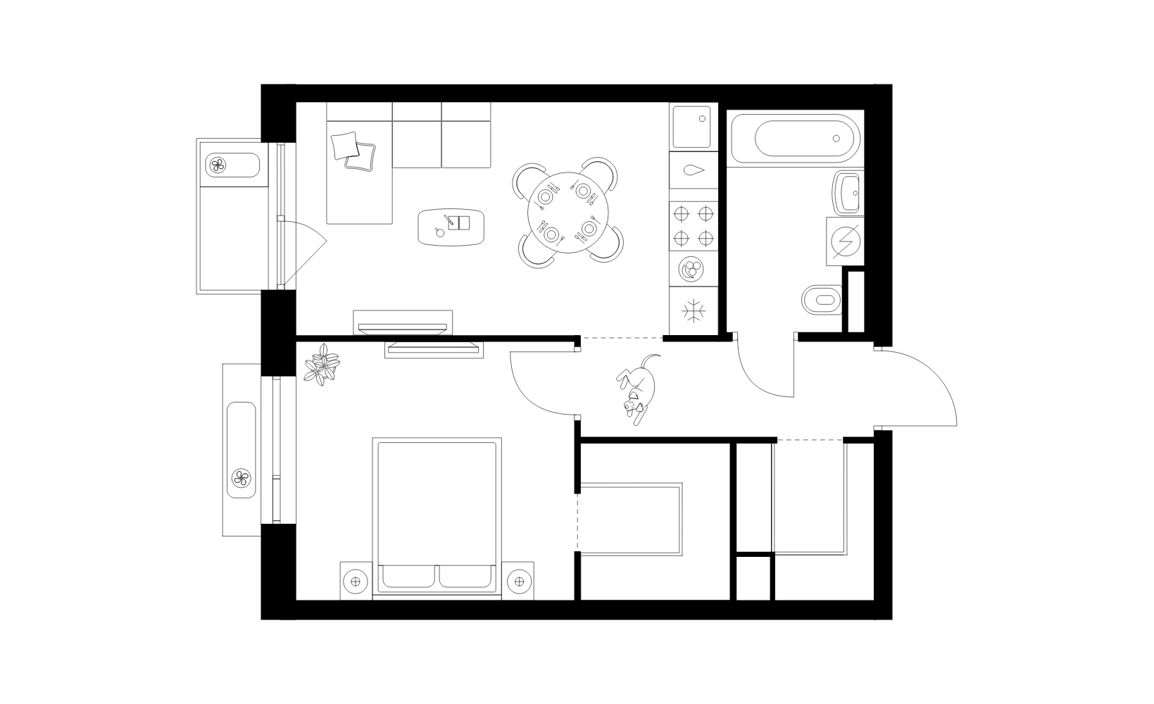 Планировка: 1-комнатная, 41 м²