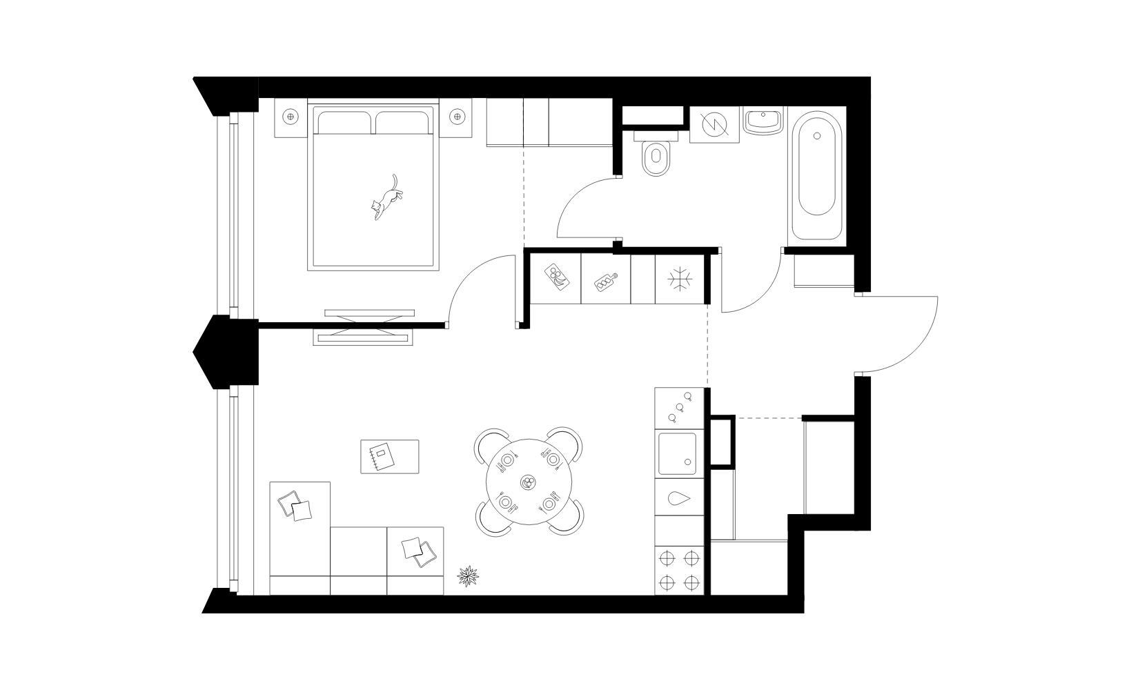 Планировка: 1-комнатная, 40.7 м²