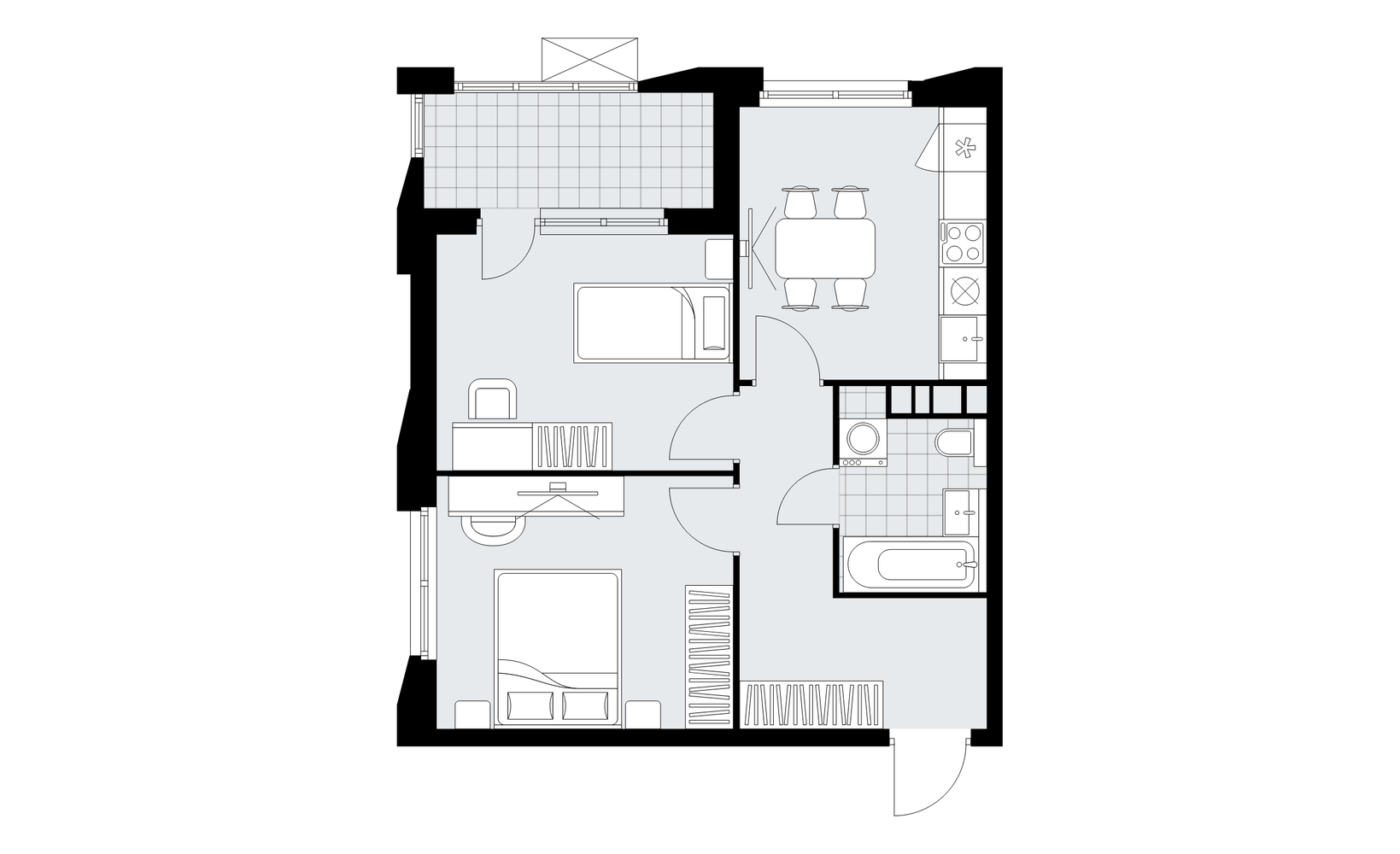 Планировка: 2-комнатная, 48.5 м²