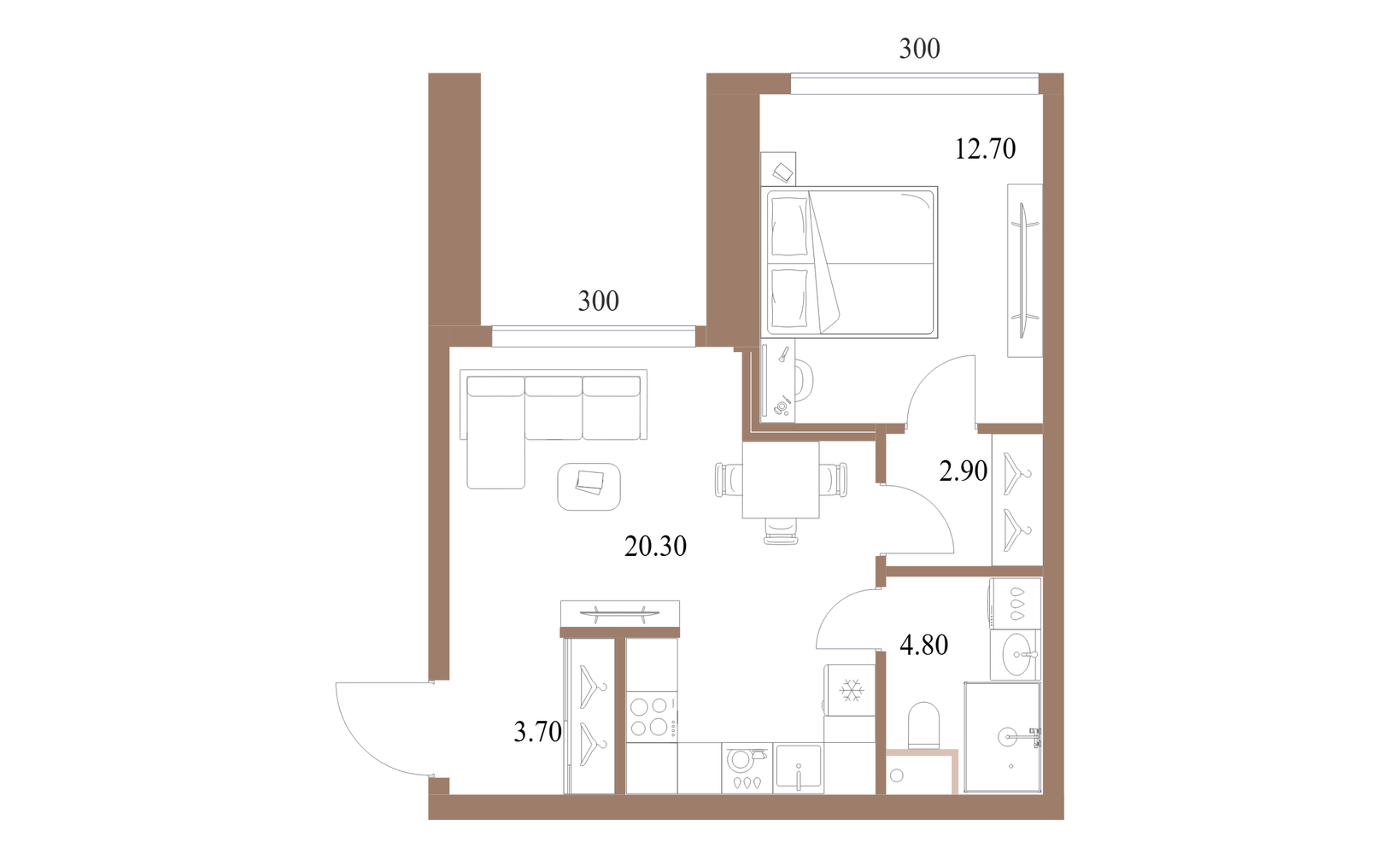Планировка: ЖК «Северный порт. Береговые кварталы», 44.4 м², №2898