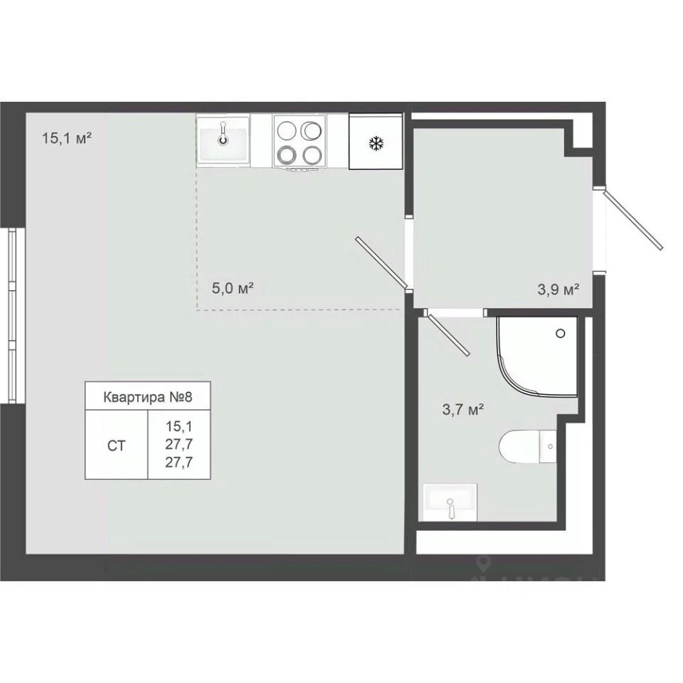 Планировка: Студия, 27.7 м², №116109