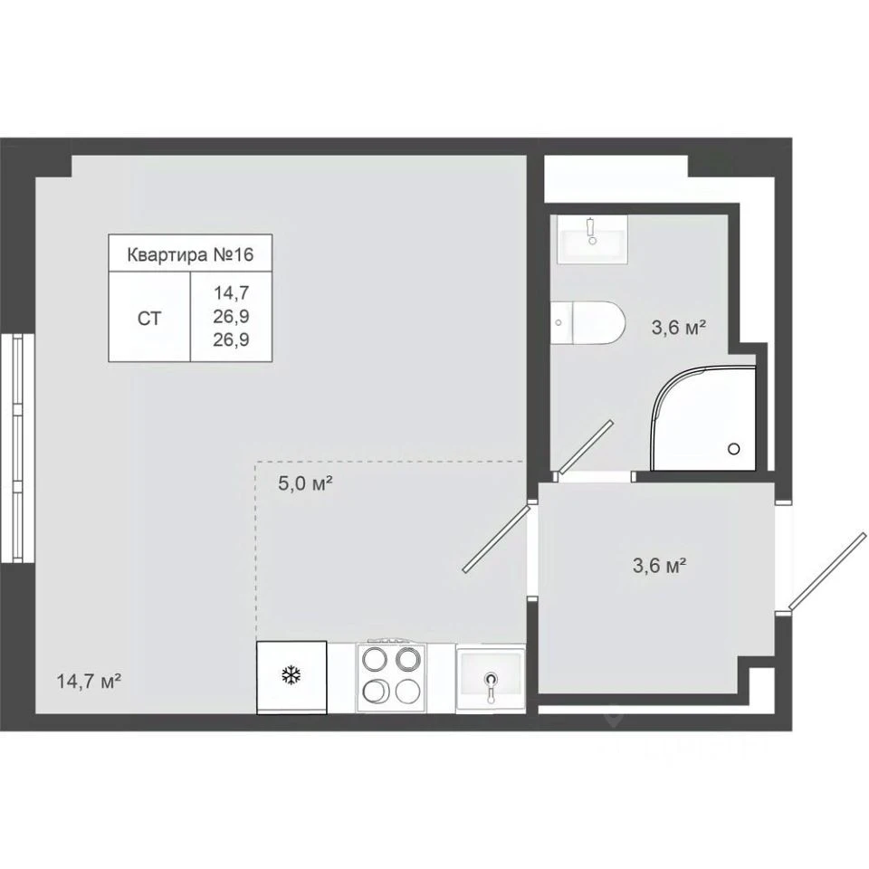 Планировка: Студия, 26.9 м², №116107