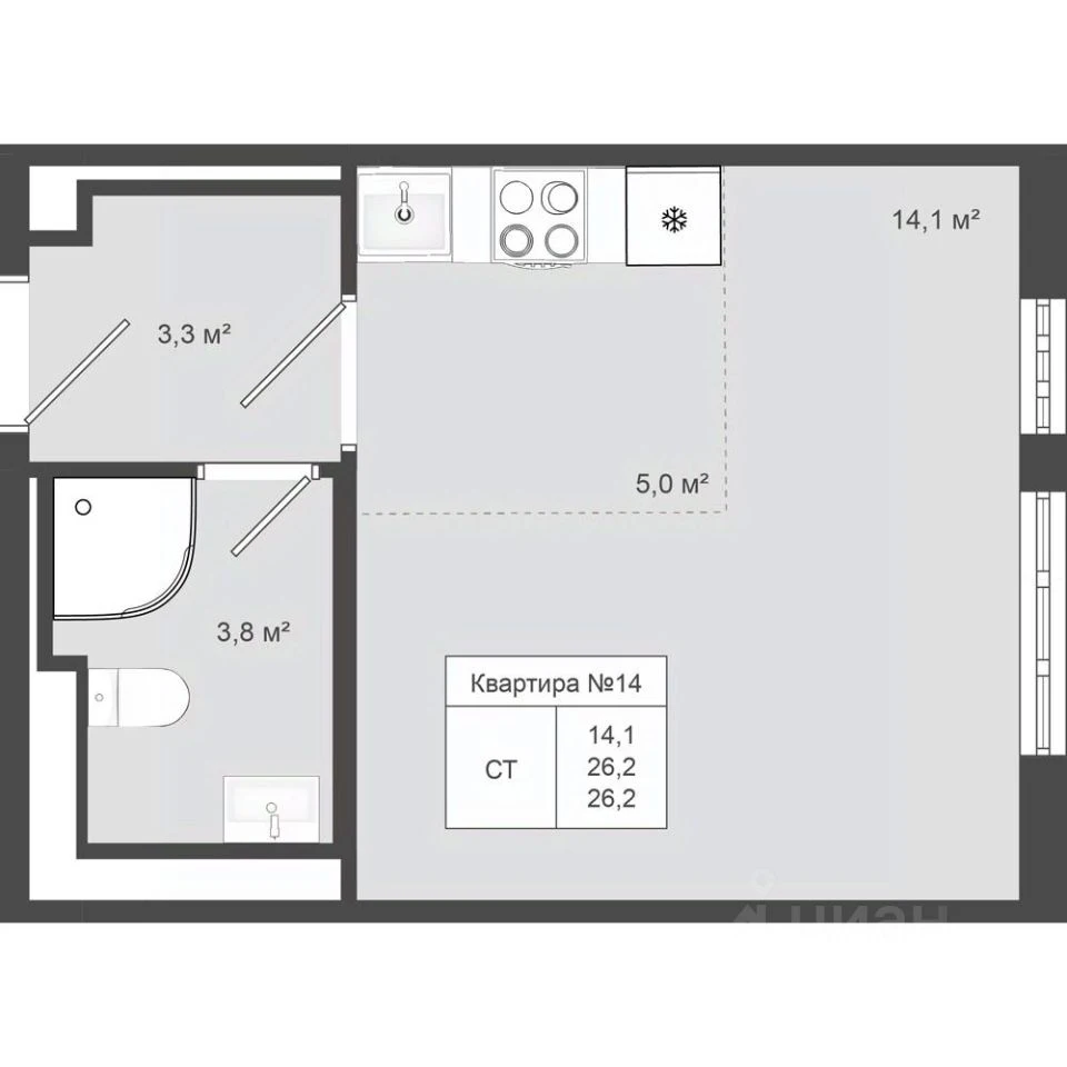 Планировка: Студия, 26.2 м², №116086