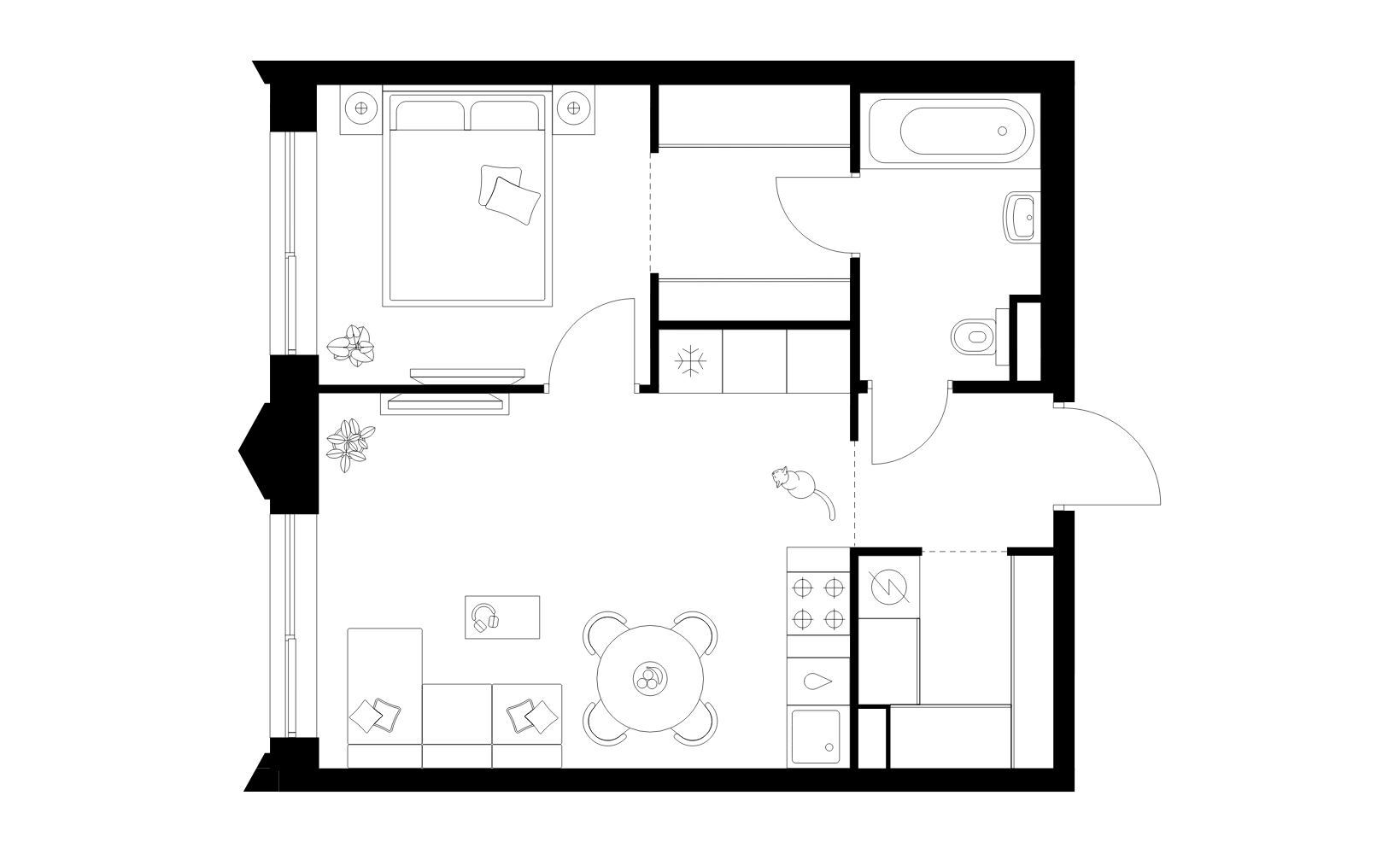 Планировка: 1-комнатная, 42.3 м²