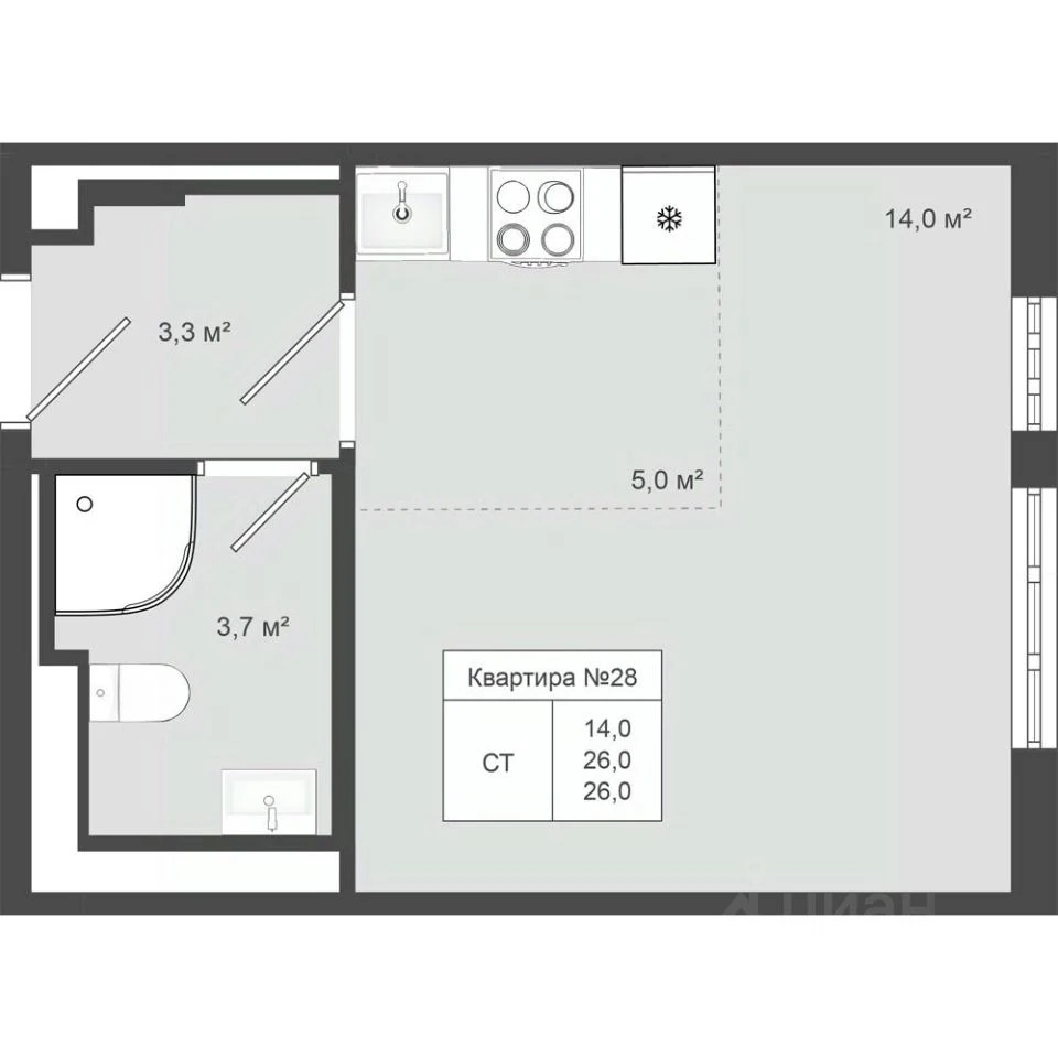 Планировка: Студия, 26 м², №116103