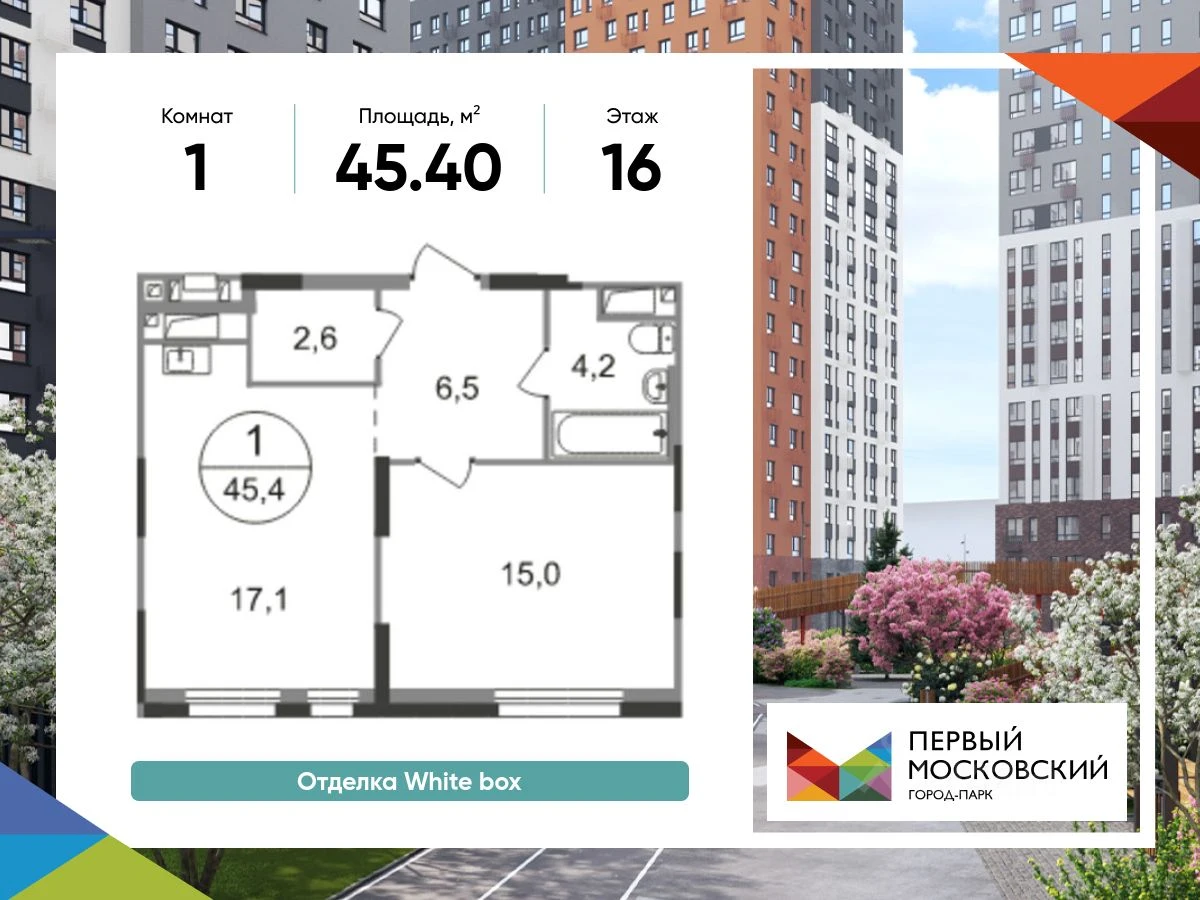 Планировка: 1-комнатная, 45.4 м², №117316